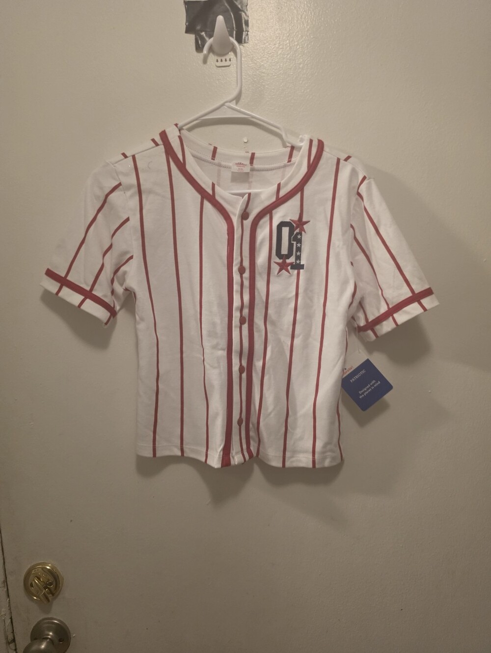 Patrick Ta White and Red Striped Kids Button-Front Top